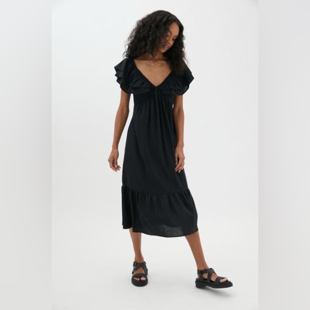 Urban Outfitters Eco Linen Ruffle Sleeve Maxi Dress